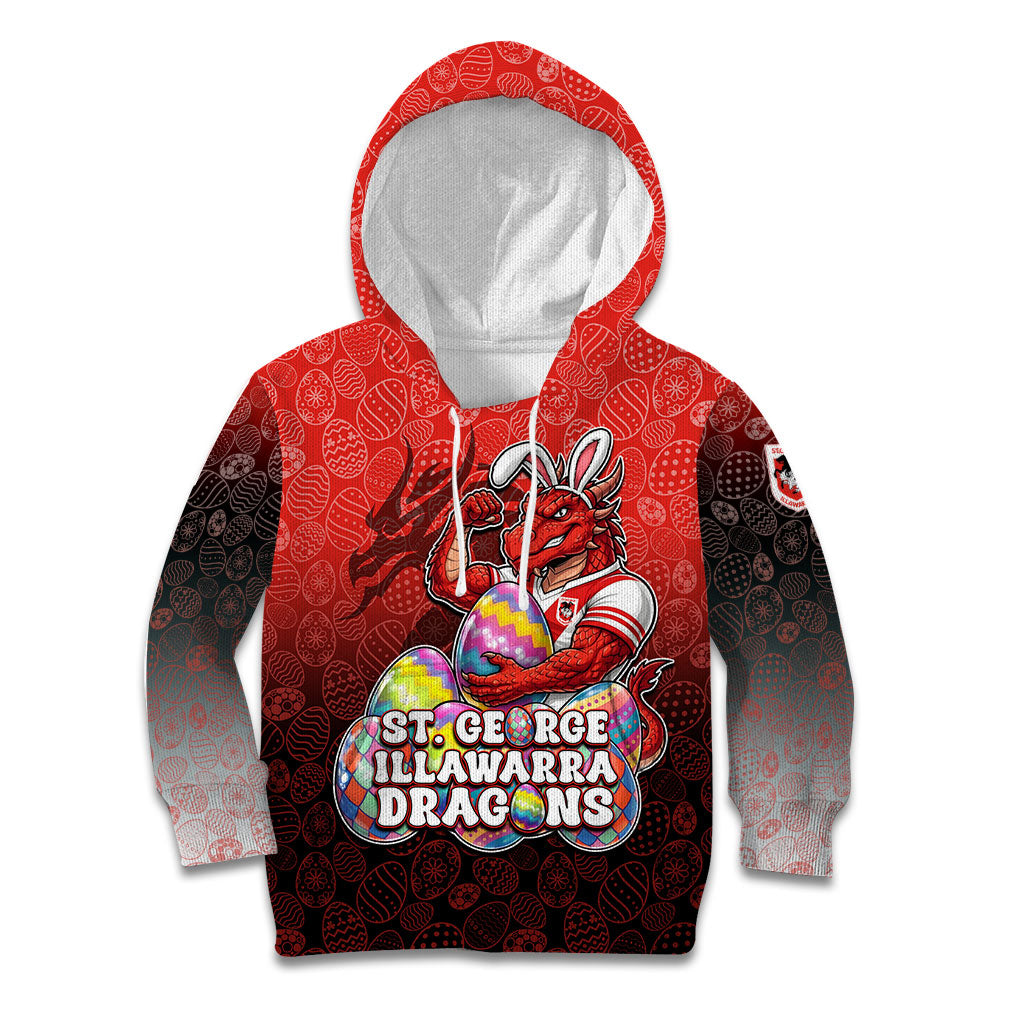 Personalized St. George Illawarra Dragons Kid Hoodie Easter Mascot - Colorful Eggs Cartoon Style