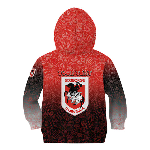 Personalized St. George Illawarra Dragons Kid Hoodie Easter Mascot - Colorful Eggs Cartoon Style