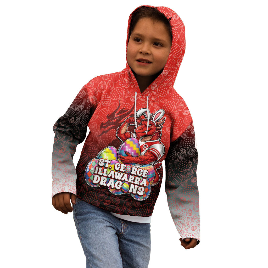Personalized St. George Illawarra Dragons Kid Hoodie Easter Mascot - Colorful Eggs Cartoon Style