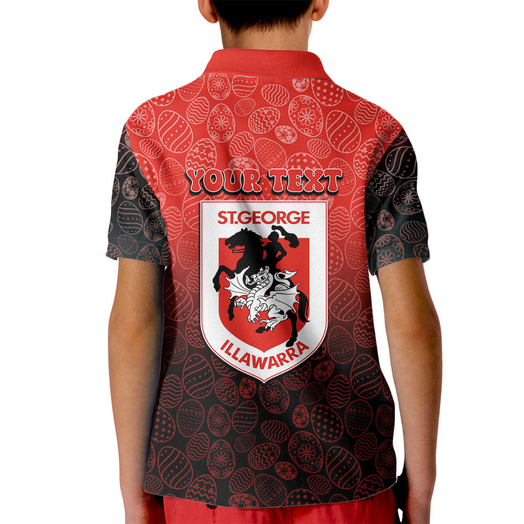 Personalized St. George Illawarra Dragons Kid Polo Shirt Easter Mascot - Colorful Eggs Cartoon Style