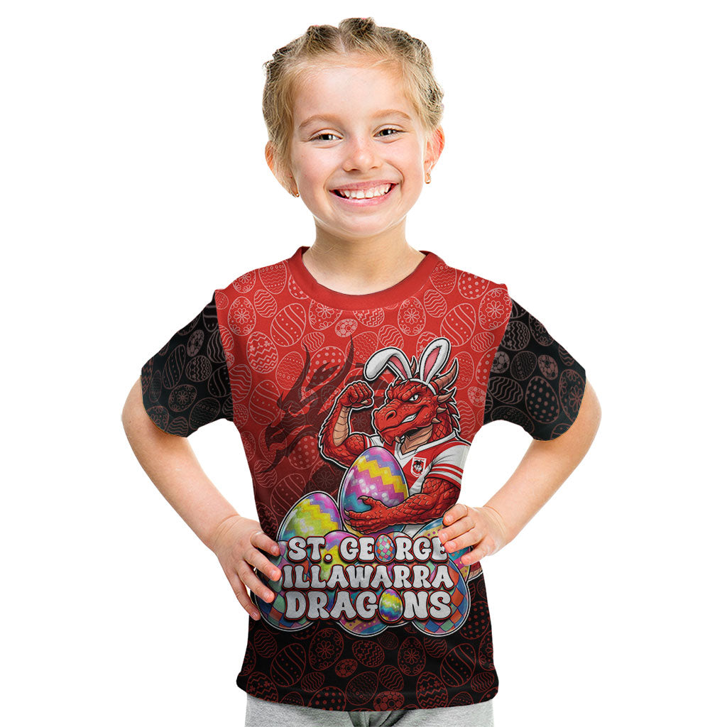 Personalized St. George Illawarra Dragons Kid T Shirt Easter Mascot - Colorful Eggs Cartoon Style