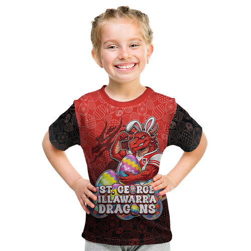 Personalized St. George Illawarra Dragons Kid T Shirt Easter Mascot - Colorful Eggs Cartoon Style