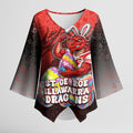 Personalized St. George Illawarra Dragons Kimono Sleeve Blouse Easter Mascot - Colorful Eggs Cartoon Style
