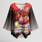 Personalized St. George Illawarra Dragons Kimono Sleeve Blouse Easter Mascot - Colorful Eggs Cartoon Style