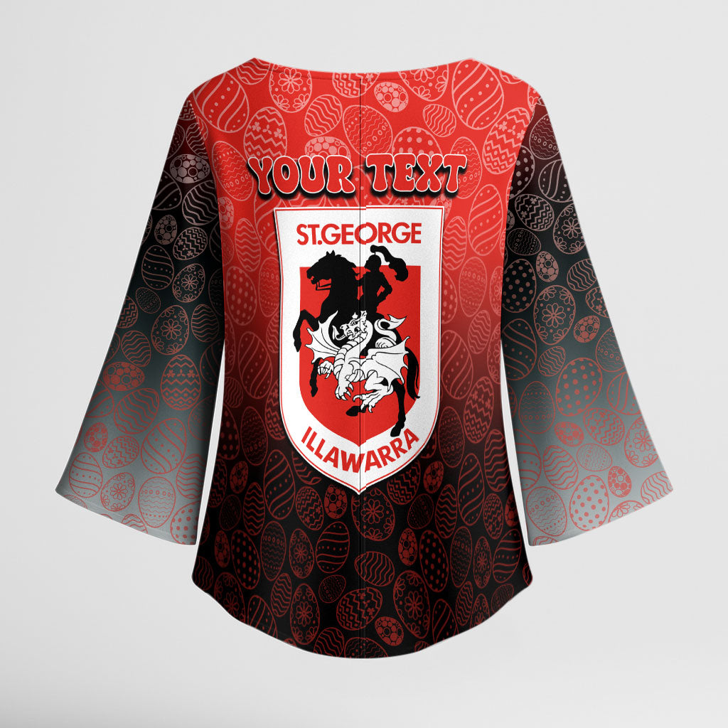 Personalized St. George Illawarra Dragons Kimono Sleeve Blouse Easter Mascot - Colorful Eggs Cartoon Style
