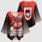 Personalized St. George Illawarra Dragons Kimono Sleeve Blouse Easter Mascot - Colorful Eggs Cartoon Style