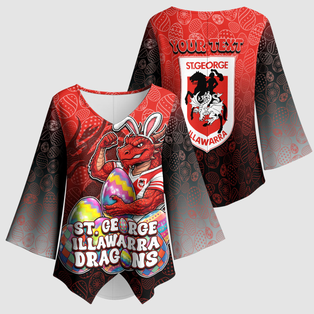 Personalized St. George Illawarra Dragons Kimono Sleeve Blouse Easter Mascot - Colorful Eggs Cartoon Style