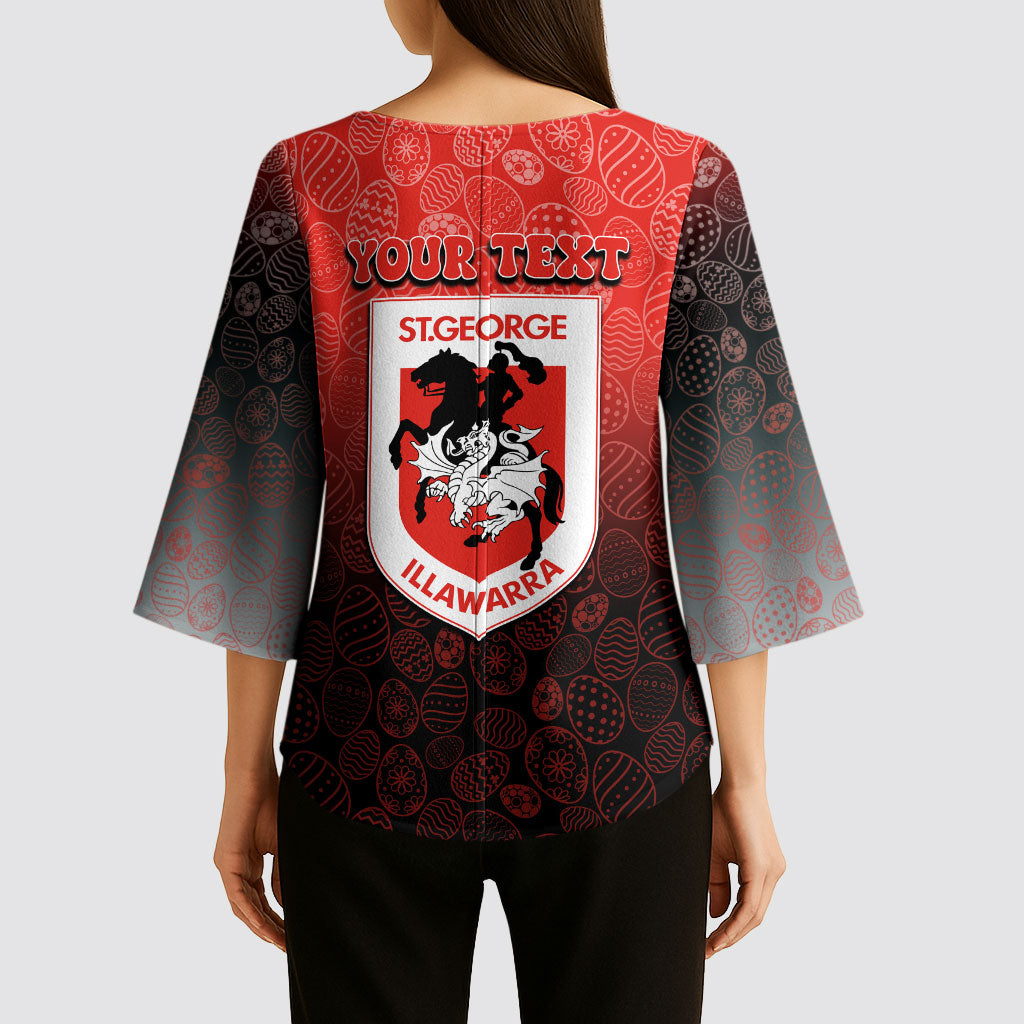 Personalized St. George Illawarra Dragons Kimono Sleeve Blouse Easter Mascot - Colorful Eggs Cartoon Style