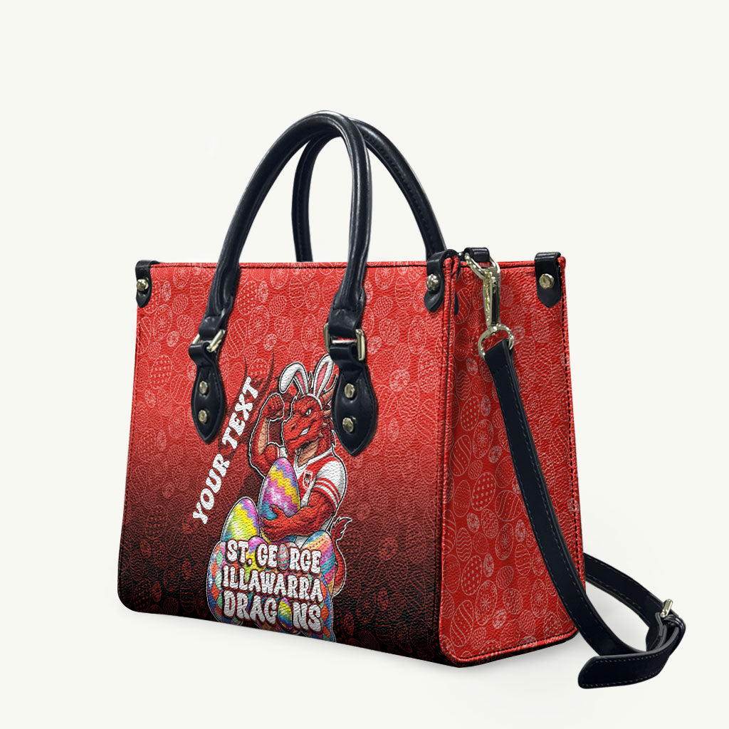Personalized St. George Illawarra Dragons Leather Bag Easter Mascot - Colorful Eggs Cartoon Style