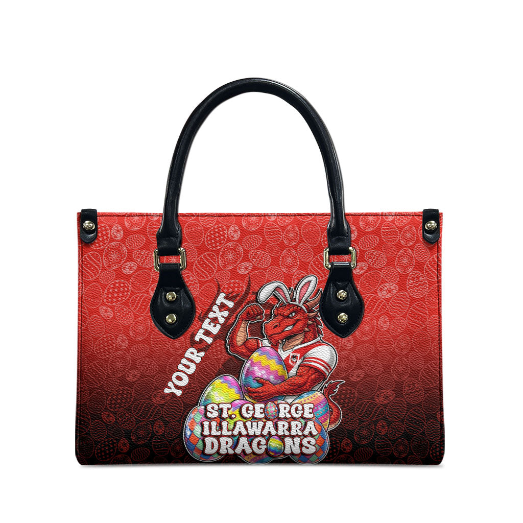 Personalized St. George Illawarra Dragons Leather Bag Easter Mascot - Colorful Eggs Cartoon Style