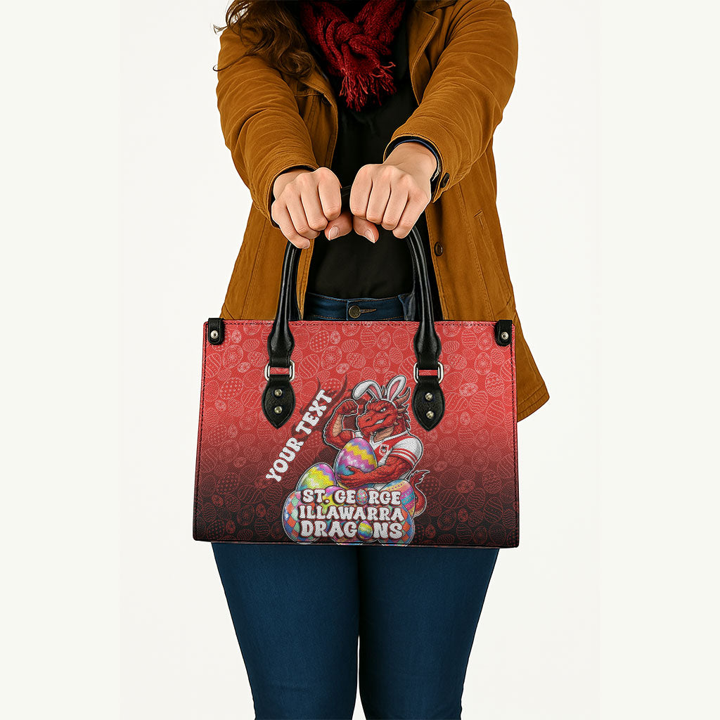 Personalized St. George Illawarra Dragons Leather Bag Easter Mascot - Colorful Eggs Cartoon Style