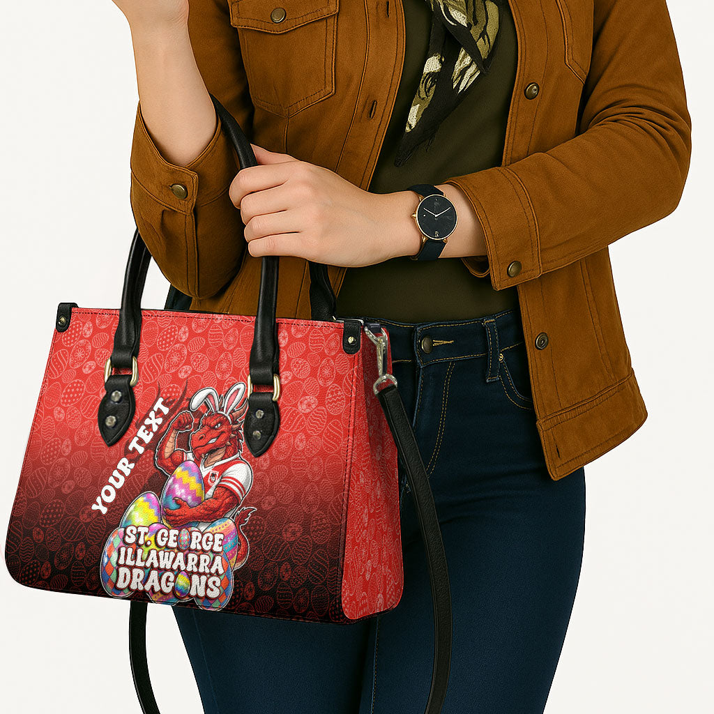 Personalized St. George Illawarra Dragons Leather Bag Easter Mascot - Colorful Eggs Cartoon Style