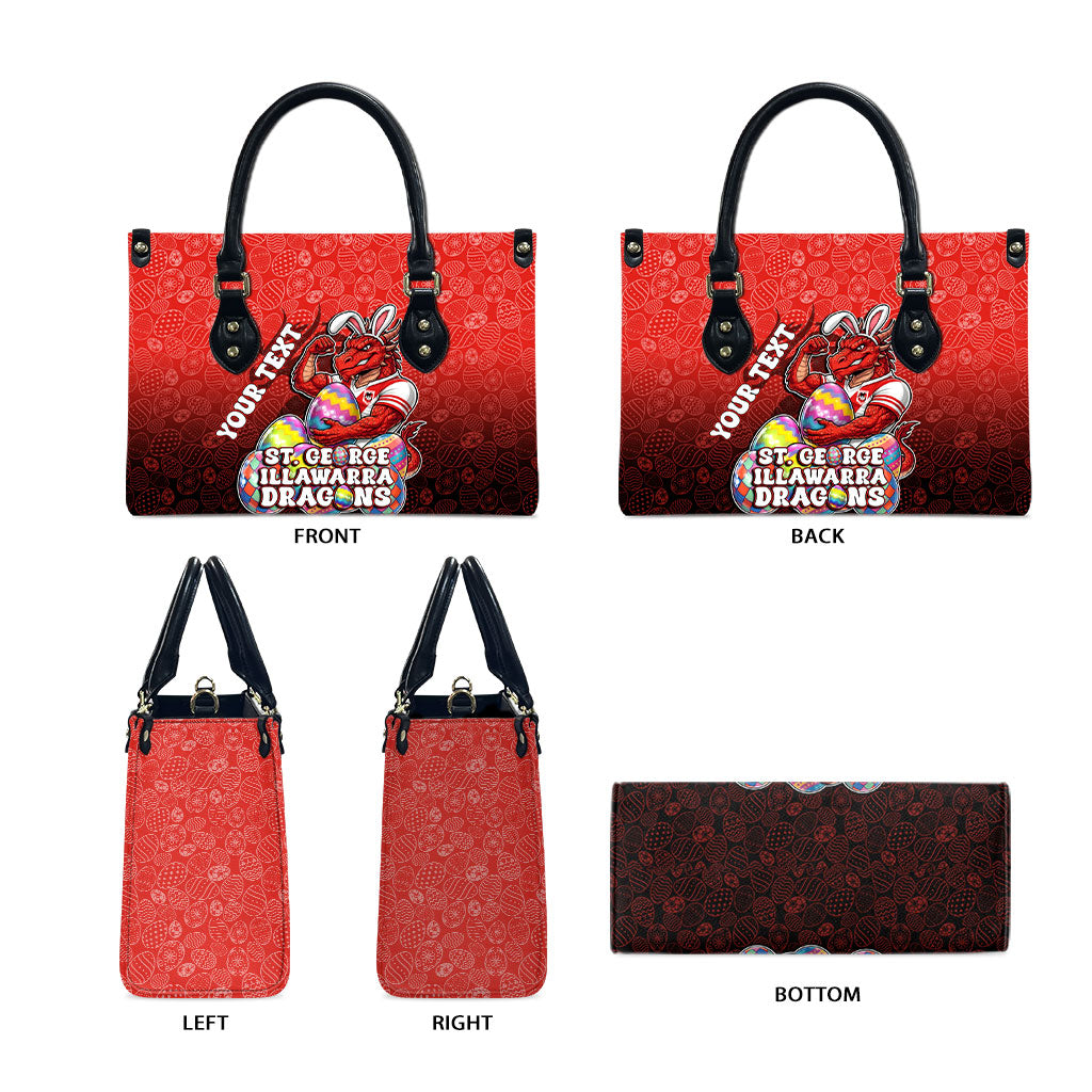 Personalized St. George Illawarra Dragons Leather Bag Easter Mascot - Colorful Eggs Cartoon Style