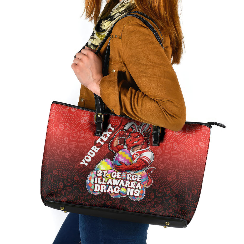 Personalized St. George Illawarra Dragons Leather Tote Bag Easter Mascot - Colorful Eggs Cartoon Style