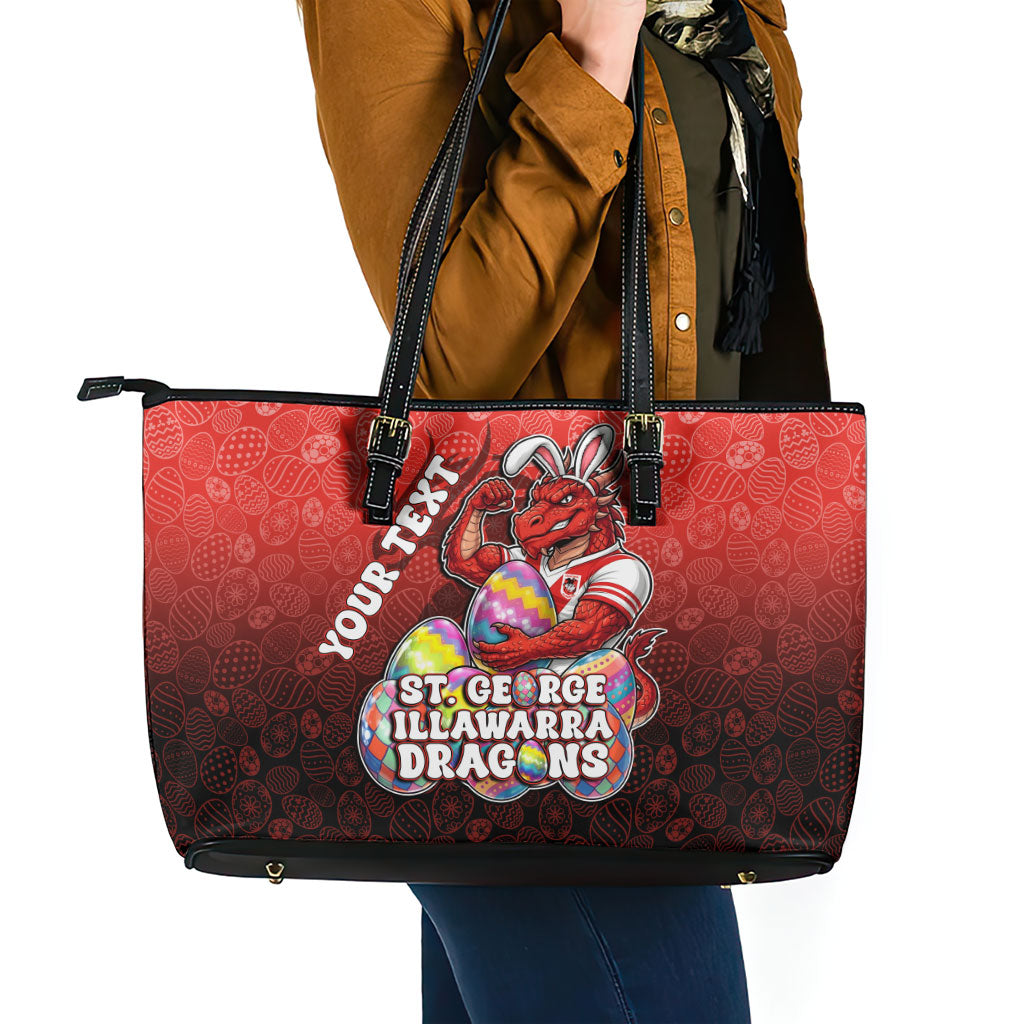 Personalized St. George Illawarra Dragons Leather Tote Bag Easter Mascot - Colorful Eggs Cartoon Style