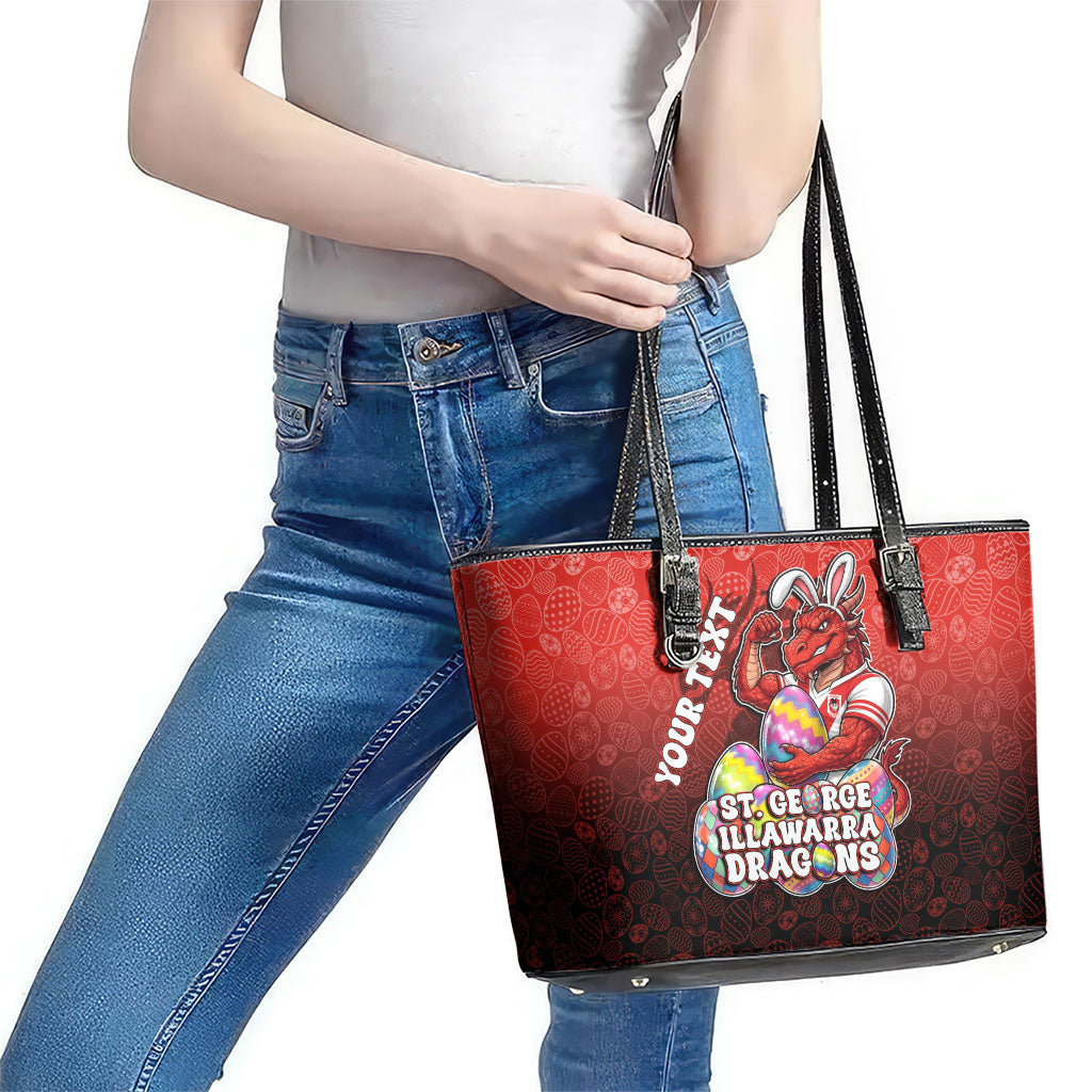 Personalized St. George Illawarra Dragons Leather Tote Bag Easter Mascot - Colorful Eggs Cartoon Style