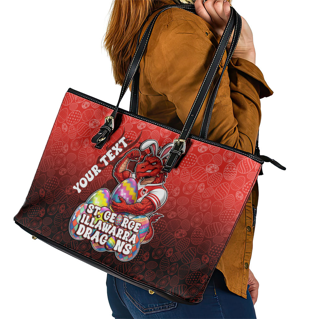 Personalized St. George Illawarra Dragons Leather Tote Bag Easter Mascot - Colorful Eggs Cartoon Style