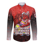 Personalized St. George Illawarra Dragons Long Sleeve Button Shirt Easter Mascot - Colorful Eggs Cartoon Style