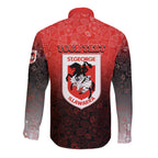 Personalized St. George Illawarra Dragons Long Sleeve Button Shirt Easter Mascot - Colorful Eggs Cartoon Style