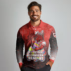 Personalized St. George Illawarra Dragons Long Sleeve Polo Shirt Easter Mascot - Colorful Eggs Cartoon Style