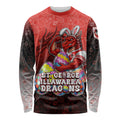 Personalized St. George Illawarra Dragons Long Sleeve Shirt Easter Mascot - Colorful Eggs Cartoon Style