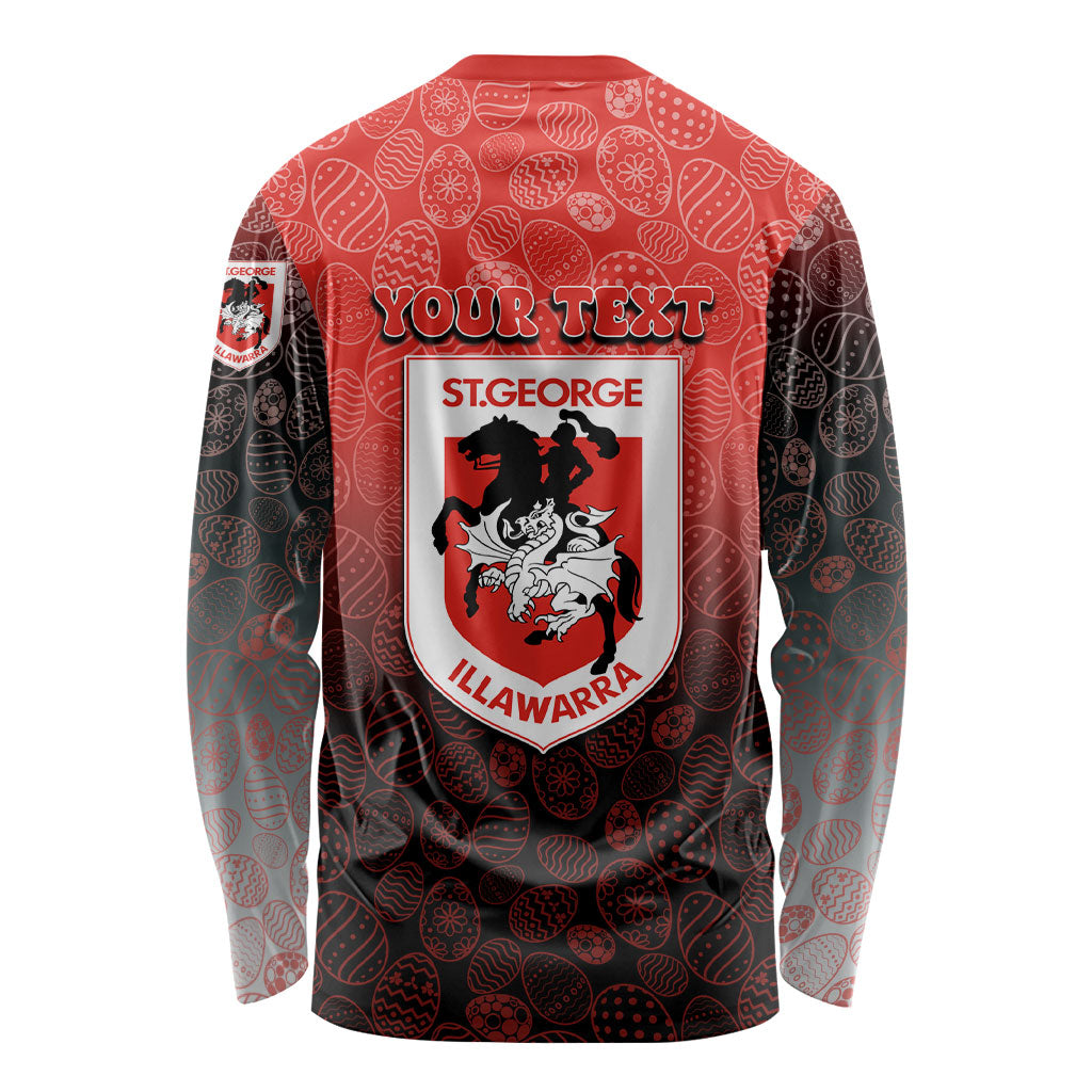 Personalized St. George Illawarra Dragons Long Sleeve Shirt Easter Mascot - Colorful Eggs Cartoon Style