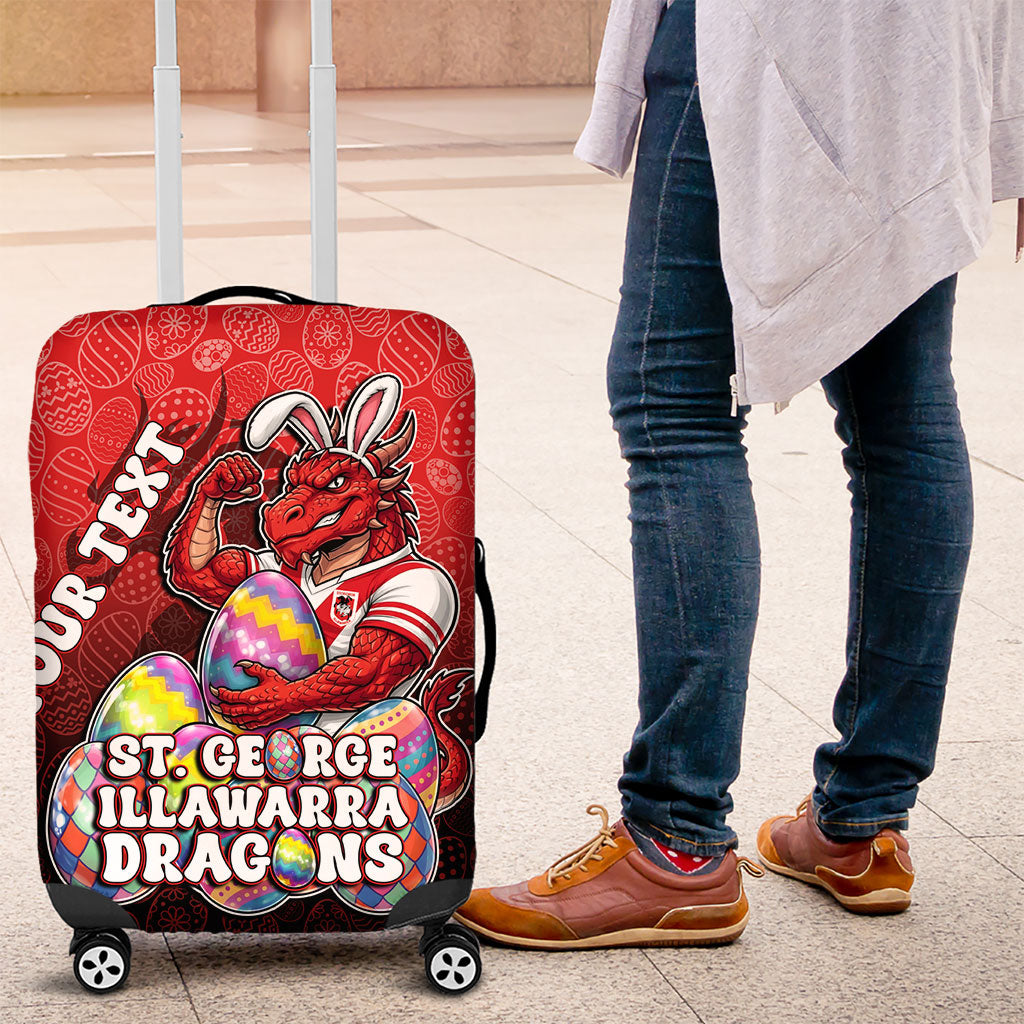 Personalized St. George Illawarra Dragons Luggage Cover Easter Mascot - Colorful Eggs Cartoon Style