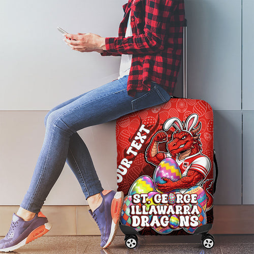 Personalized St. George Illawarra Dragons Luggage Cover Easter Mascot - Colorful Eggs Cartoon Style
