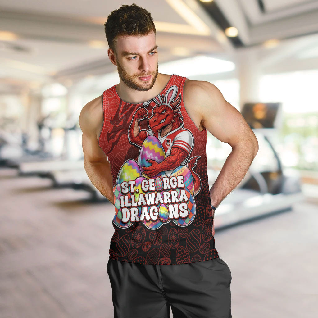 Personalized St. George Illawarra Dragons Men Tank Top Easter Mascot - Colorful Eggs Cartoon Style