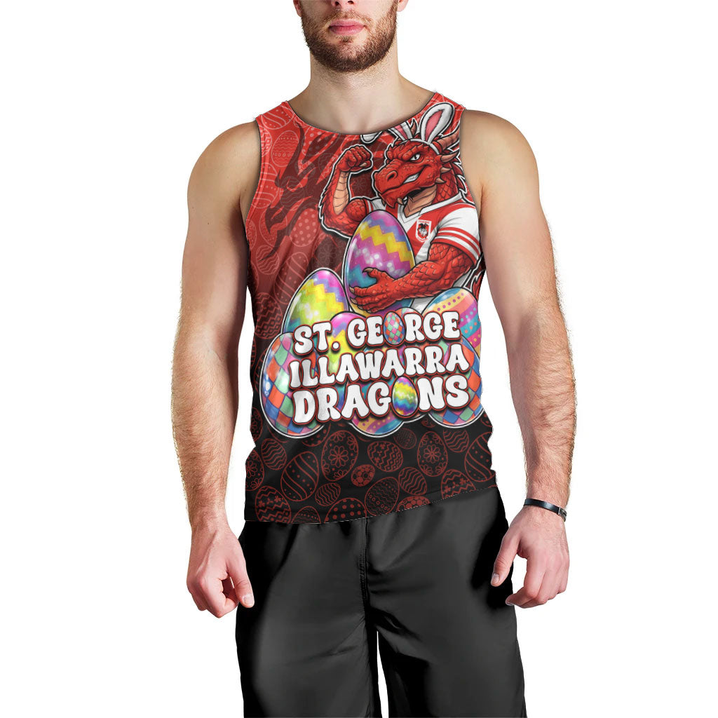 Personalized St. George Illawarra Dragons Men Tank Top Easter Mascot - Colorful Eggs Cartoon Style