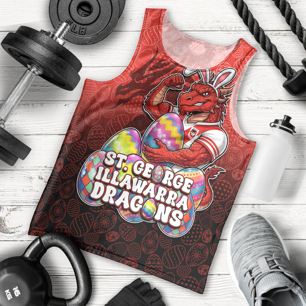 Personalized St. George Illawarra Dragons Men Tank Top Easter Mascot - Colorful Eggs Cartoon Style