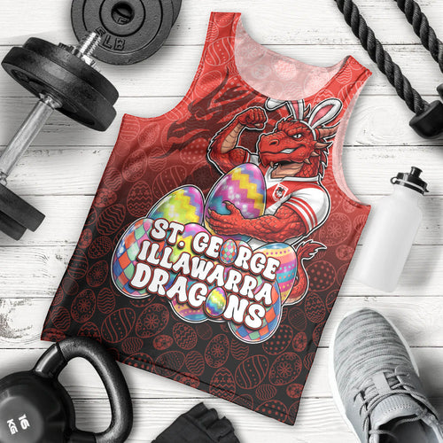 Personalized St. George Illawarra Dragons Men Tank Top Easter Mascot - Colorful Eggs Cartoon Style