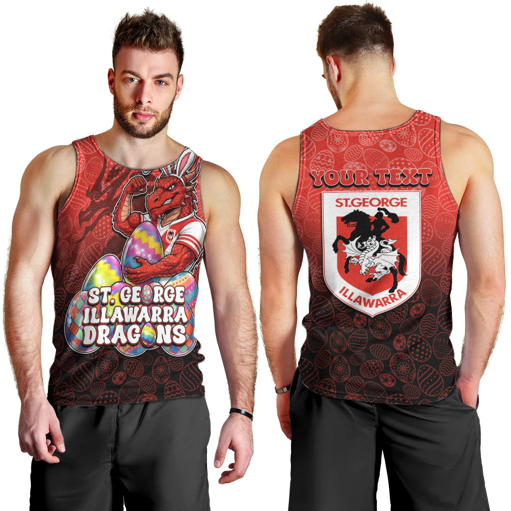 Personalized St. George Illawarra Dragons Men Tank Top Easter Mascot - Colorful Eggs Cartoon Style