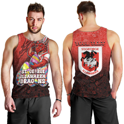 Personalized St. George Illawarra Dragons Men Tank Top Easter Mascot - Colorful Eggs Cartoon Style