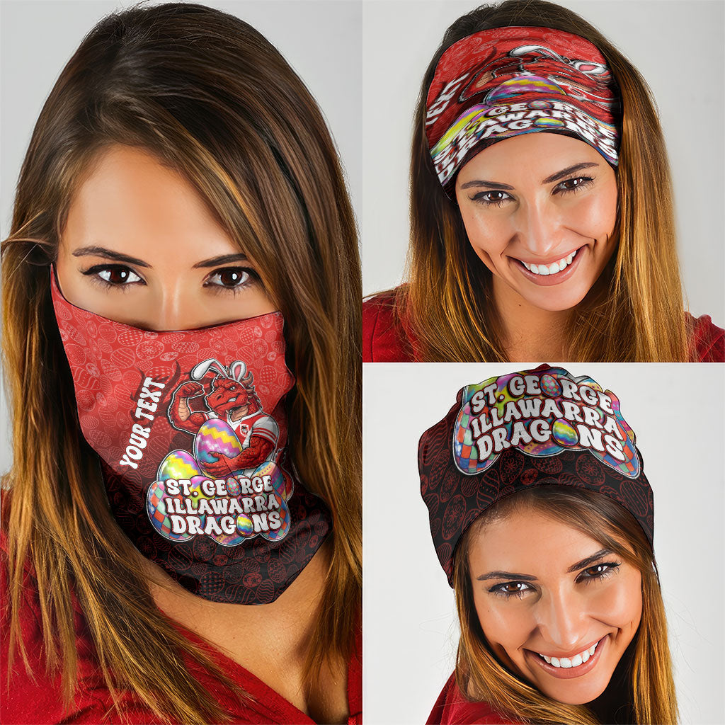Personalized St. George Illawarra Dragons Neck Gaiter Easter Mascot - Colorful Eggs Cartoon Style
