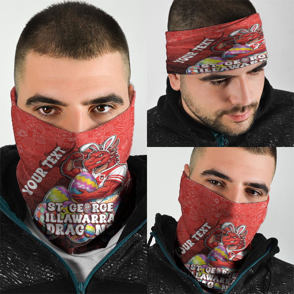 Personalized St. George Illawarra Dragons Neck Gaiter Easter Mascot - Colorful Eggs Cartoon Style