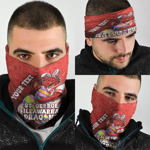 Personalized St. George Illawarra Dragons Neck Gaiter Easter Mascot - Colorful Eggs Cartoon Style