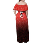 Personalized St. George Illawarra Dragons Off Shoulder Maxi Dress Easter Mascot - Colorful Eggs Cartoon Style
