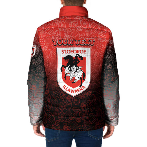 Personalized St. George Illawarra Dragons Padded Jacket Easter Mascot - Colorful Eggs Cartoon Style