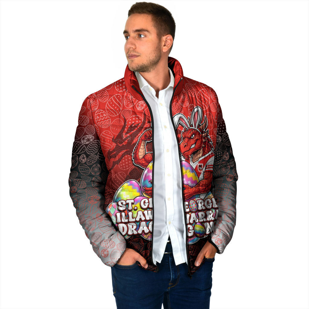 Personalized St. George Illawarra Dragons Padded Jacket Easter Mascot - Colorful Eggs Cartoon Style