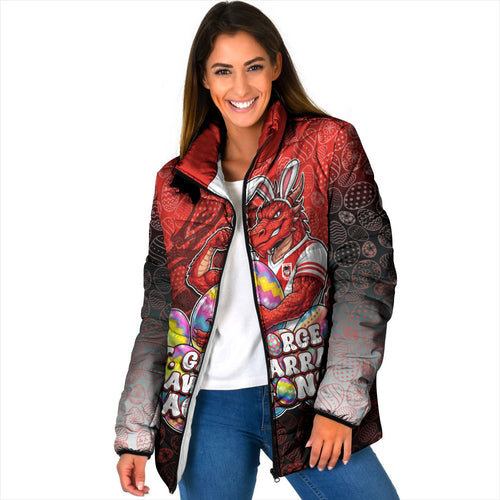 Personalized St. George Illawarra Dragons Padded Jacket Easter Mascot - Colorful Eggs Cartoon Style