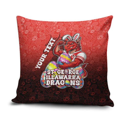 Personalized St. George Illawarra Dragons Pillow Cover Easter Mascot - Colorful Eggs Cartoon Style