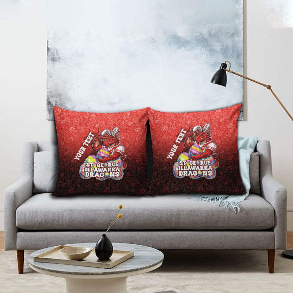 Personalized St. George Illawarra Dragons Pillow Cover Easter Mascot - Colorful Eggs Cartoon Style