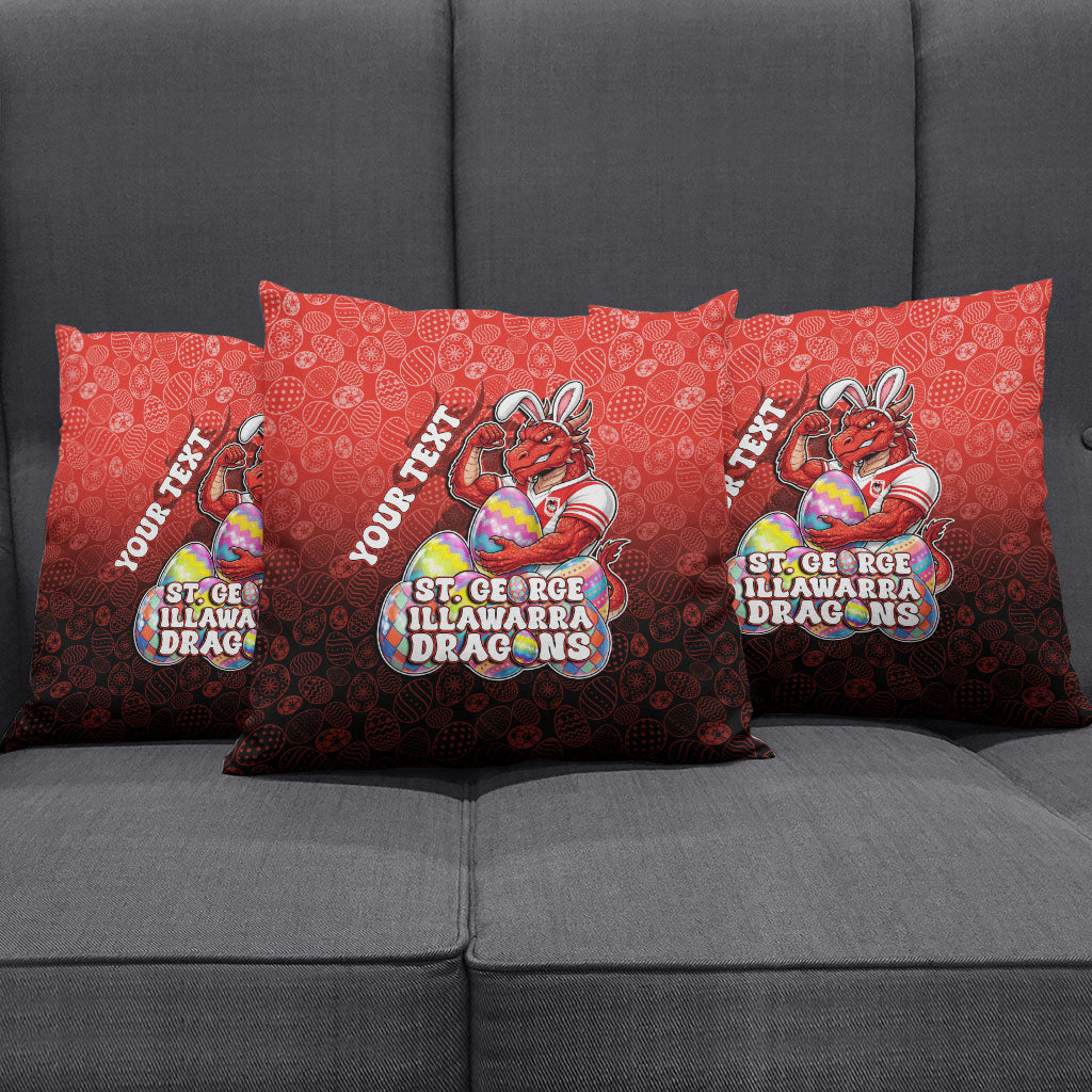 Personalized St. George Illawarra Dragons Pillow Cover Easter Mascot - Colorful Eggs Cartoon Style