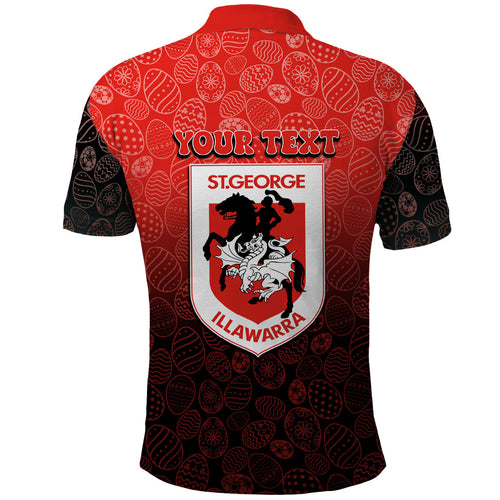 Personalized St. George Illawarra Dragons Polo Shirt Easter Mascot - Colorful Eggs Cartoon Style