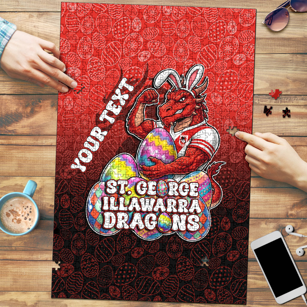Personalized St. George Illawarra Dragons Puzzle Easter Mascot - Colorful Eggs Cartoon Style