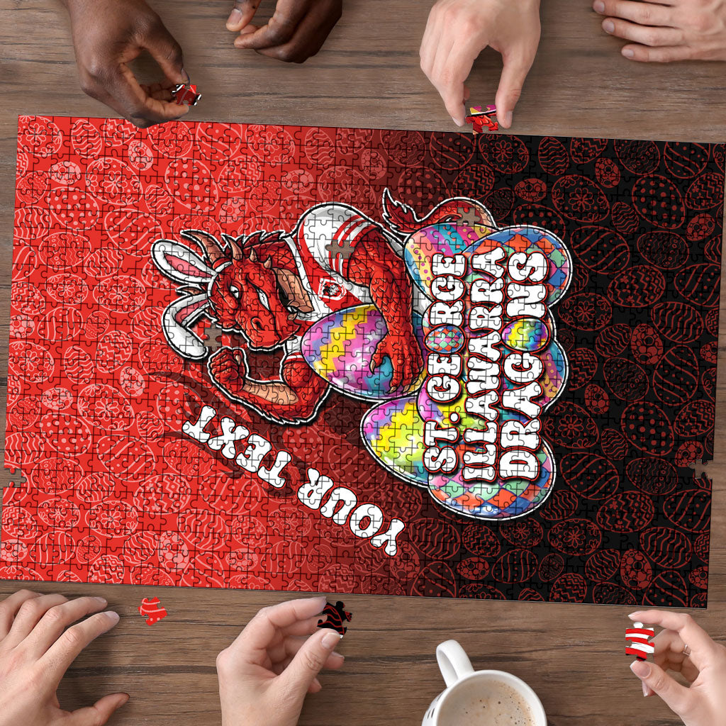 Personalized St. George Illawarra Dragons Puzzle Easter Mascot - Colorful Eggs Cartoon Style