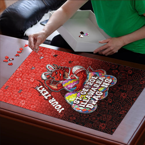 Personalized St. George Illawarra Dragons Puzzle Easter Mascot - Colorful Eggs Cartoon Style