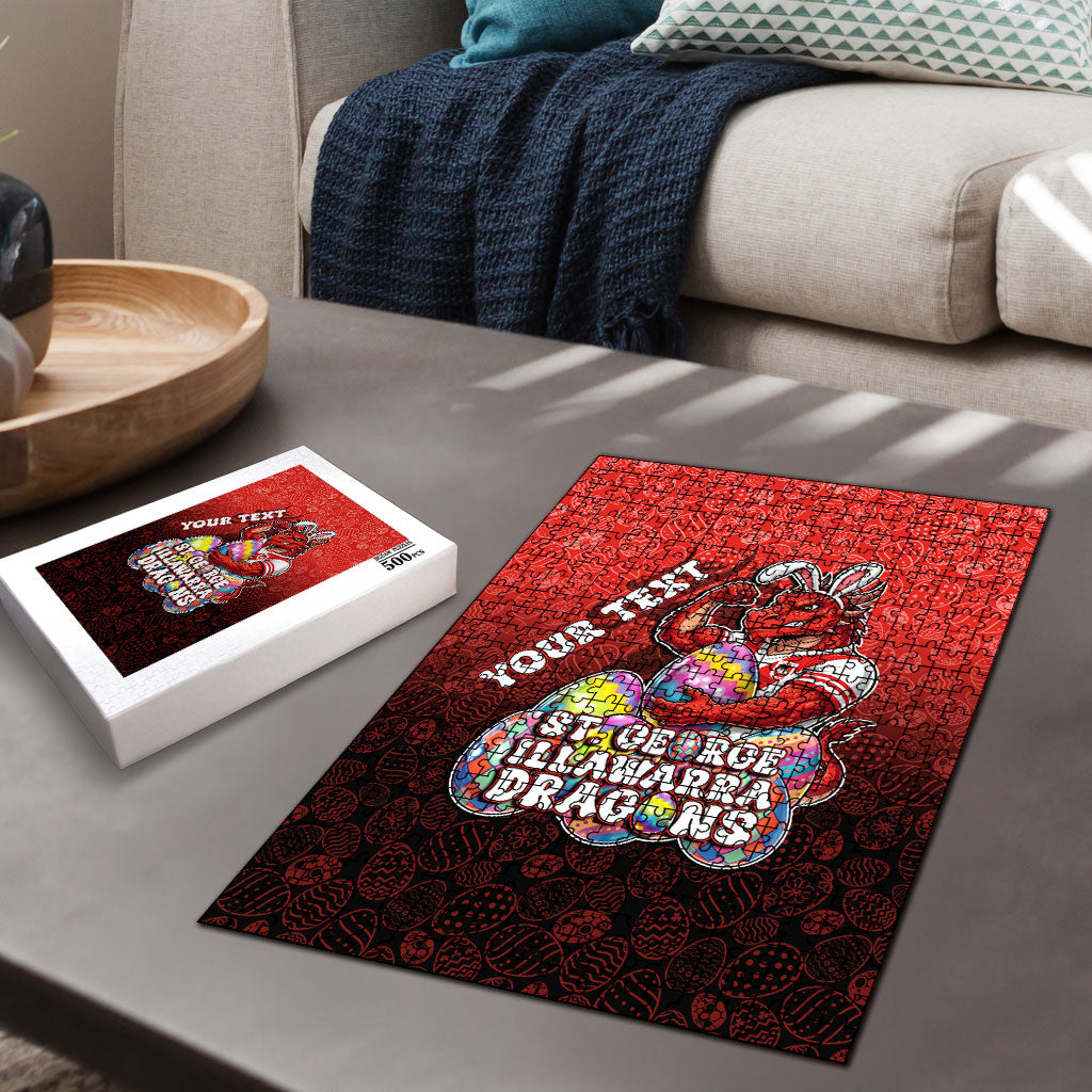 Personalized St. George Illawarra Dragons Puzzle Easter Mascot - Colorful Eggs Cartoon Style