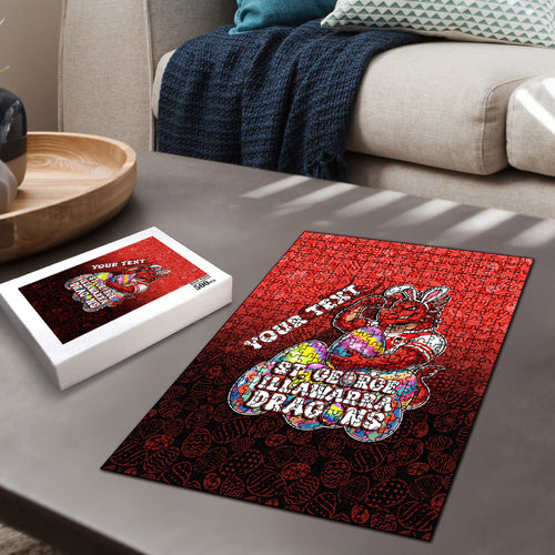 Personalized St. George Illawarra Dragons Puzzle Easter Mascot - Colorful Eggs Cartoon Style